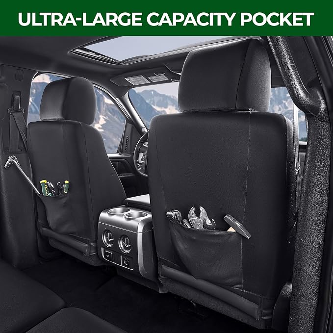 2 Front Custom Seat Covers for Ford F150 2009-2024 2025 2026,F250 F350 F450 2017-2026,Waterproof Faux Leather Truck Seat Covers for Crew Cab XL XLT Lariat King Ranch Platinum,Black