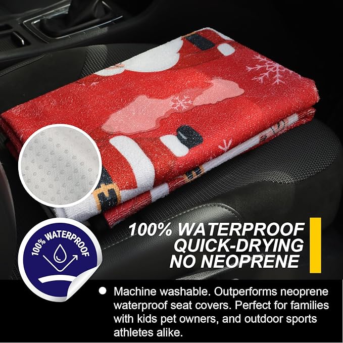 Back Seat Cover for Car Trucks Van SUV Jeep,Waterproof Rear Bench Towel Seat Covers for Dogs and Kids,Automotive Backseat Protector (Santa Claus)