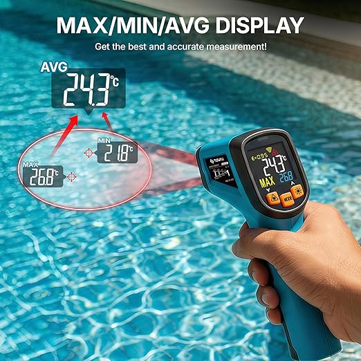 Tilswall Infrared Thermometer, Laser Temperature Gun, -50°C~600°C (-58F~1112F)with Adjustable Emissivity, for Cooking/Pizza Oven/BBQ/Vehicle Repair, Meat Thermometer included, Not for Human(blue),W301