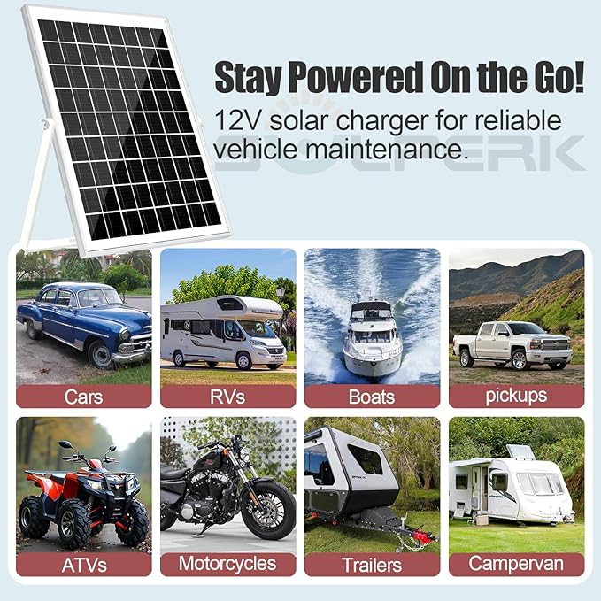 SOLPERK Solar Panel Kit 10W 12V, Waterproof Solar Battery Trickle Charger Maintainer + Smart MPPT Controller + Adjustable Mount Bracket for Boat Car RV Motorcycle Marine Automotive