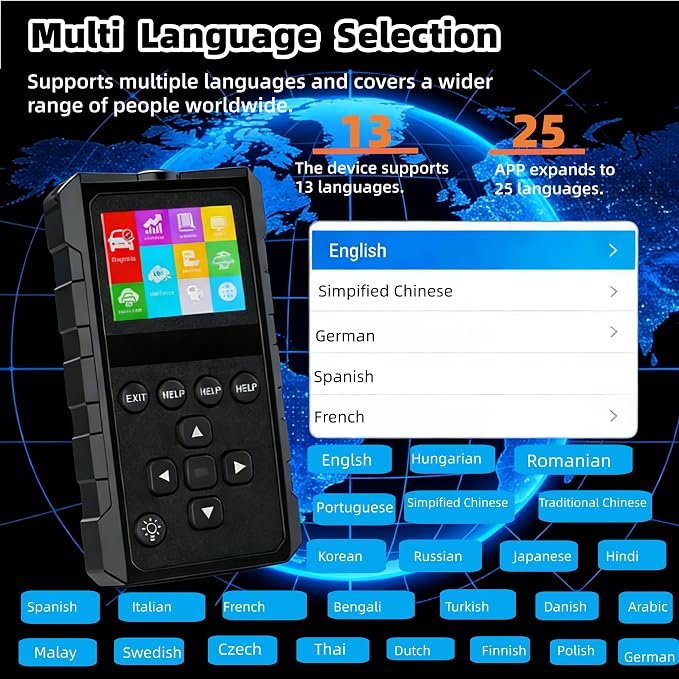 2-in-1 Handheld OBD2 Scanner, Bluetooth Car Diagnostic Tool with Built-in Screen, Auto Code Reader with Free App, Check Engine Light Reset, Live Data & I/M Readiness for 1996+ 12V Gasoline Vehicles