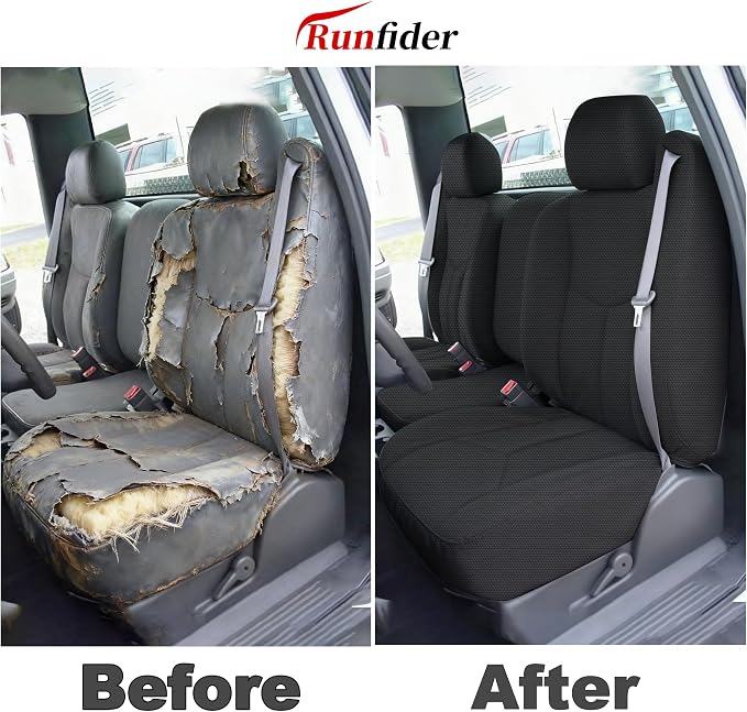 Seat Covers for Chevy Silverado & GMC Sierra 1500 1999 2000 2001 2002 2003 2004 2005 2006 Heavy Duty Cloth Protector Interior Accessories，Waterproof & Machine Washable-Black (Front)