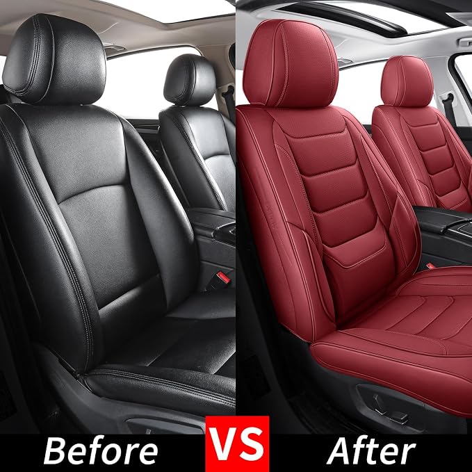 Front Seat Covers for Cars Breathable Leather Seat Covers Waterproof Seat Protectors Universal Fit for Most Automotive Cars SUV Trucks (Red, Front Pair)