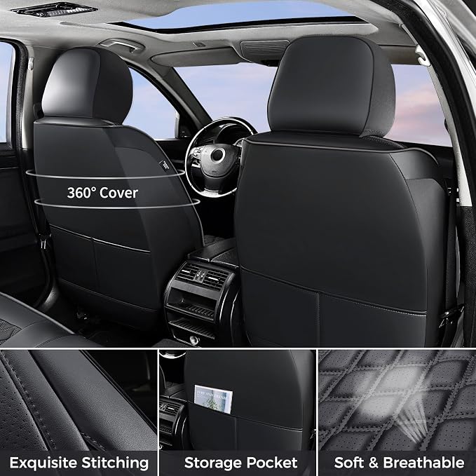 Huidasource Wrangler JL Seat Covers 4 Door, Wrangler Leather Seat Covers Full Set, Waterproof Seat Cushion Covers Fit for Jeep Wrangler JL 4-Door 2018-2026 with Rear Cupholder (Full Set/Black)