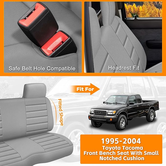 Truck Seat Cover Compatible with 1995-2004 Toyota Tacoma Front Bench Seat with Molded Headrest and Small Notched Cushion, Knitted Fabric