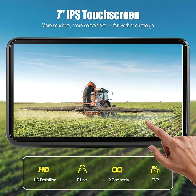 Wired Backup Camera System, 7.03" DVR IPS Touchscreen with AHD IP69K Water/Dust Proof Rear Camera for Skid Steer, Vibration-Proof 20G for Hitching, Tractor, Truck, Heavy Equipment, AYT103