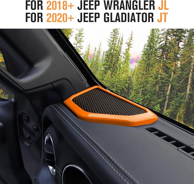JeCar Orange Interior Speaker Cover Bezel Trim Kit for 2018-2023 Jeep Wrangler JL JLU & Gladiator JT Interior Accessories