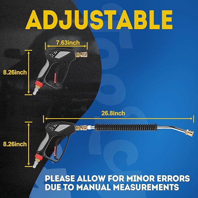 TOOLCY Pro Pressure Washer Gun and Wand, 5000 PSI High Pressure Washer Gun with 18" Curved Extension Wand, 360° Swivel, 1/4" Quick Connect Outlet, Includes 3/8" QC to M22-14mm Adapter & 5 Nozzle Tips