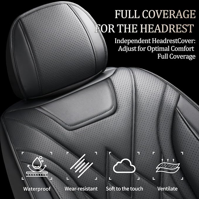 Car Seat Covers Compatible with Ford Focus 2009-2018 - Full Set 5 Seats Luxury Leather All-Weather Seat Cushions & Protectors, Waterproof & Breathable, Airbag Compatible (Black)