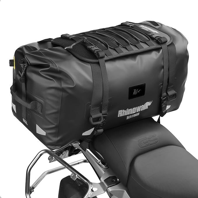 Rhinowalk Motorcycle Saddle Bag 65L – Extra-Large Waterproof Touring Tail Pack with MOLLE Expansion & Backpack Straps