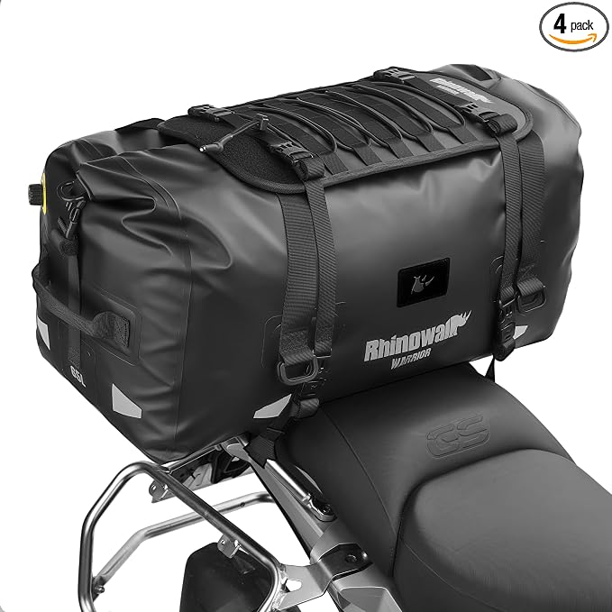 Rhinowalk Motorcycle Tail Bag 65L Waterproof Duffle Dry Bag Motorcycle Travel Luggage with Large Storage Space for Camping, Boating, Bycycle, Motorbike-Black