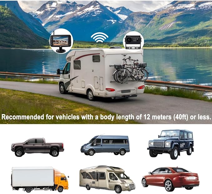 Wireless Backup Camera HD Monitor, Easy Install Stable Digital Signal No Delay Rear View Camera, Color Image Night Vision Reverse Camera for Car, Truck, Pickup, SUV, Van, Camper