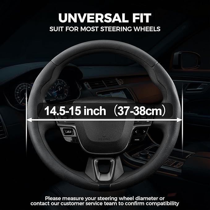 West Llama 3 Piece Leather Steering Wheel Cover, 14.5-15 Inch 3 Pc Auto Car Steering Wheel Cover Universal Fit for 99% Cars, SUVs, Trucks (Black)