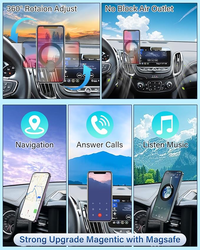 PZK Car Phone Mount for Chevrolet Equinox 2018 2019-2021 2022 2023 Accessories Chevy Car Phone Holder Compatible with MagSafe Custom Air Vent Holder Hands Free 360° Rotation Automobile Cradles