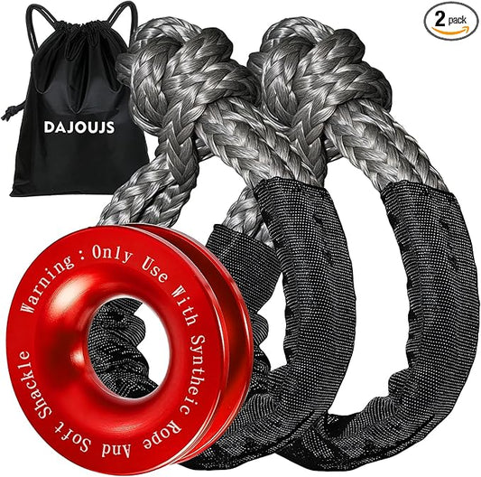 Synthetic Soft Shackle Rope 1/2 Inch x 22 Inch Gray Recovery Tow Shackles with Red Recovery Ring 56,000lbs Breaking Strength Offroad Soft Shackle Recovery Kit for Truck, Jeep, SUV, UTV, ATV