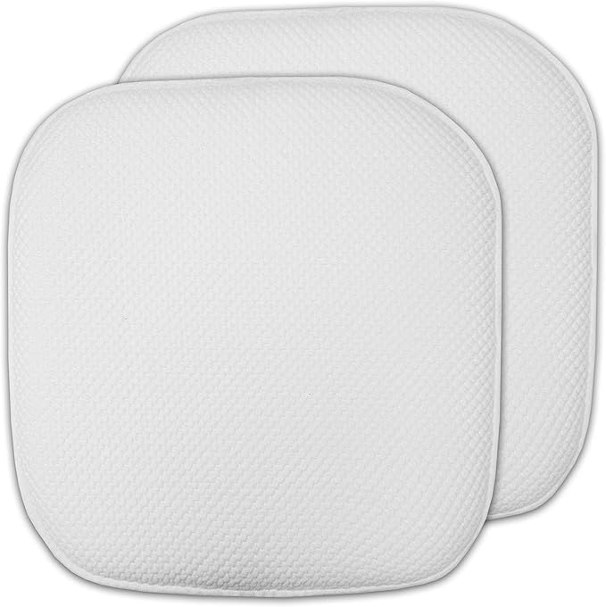 Sweet Home Collection Cushion Memory Foam Chair Pads Honeycomb Nonslip Back Seat Cover 16" x 16", 2 Pack, White