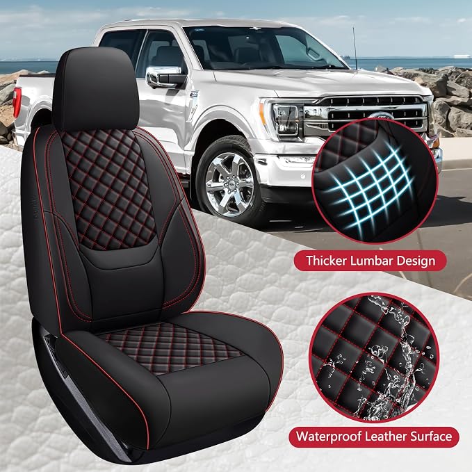 F150 Seat Covers 2015-2026 Front Pair, Truck Interior Sets with Lumbar Support Custom Fit for Ford F150 2015-2026, F250/F350/F450 2017-2026 Super Duty Crew Cab XLT XL Lariat Platinum,BlackRed