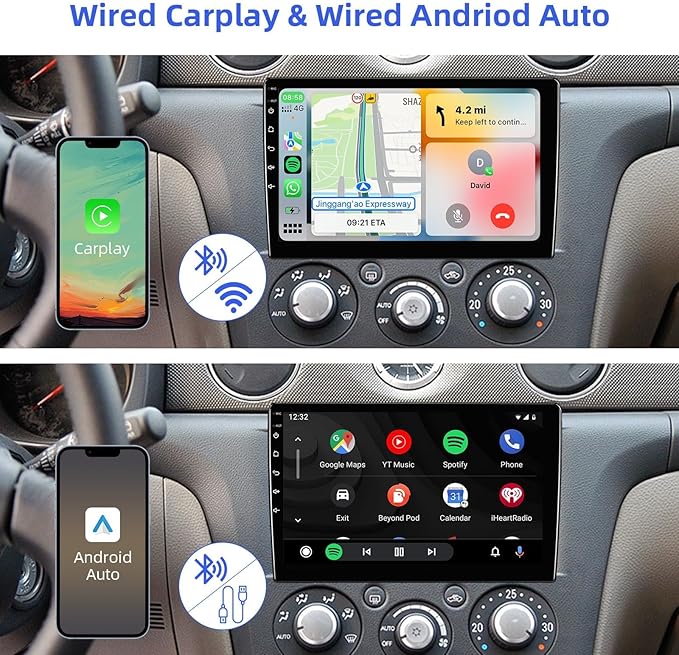 1+32G Android 14 Double Din Car Stereo 9 Inch Touchscreen Radio Built-in Wireless Carplay/Android Auto/GPS/Bluetooth/FM/AUX-in/Steering Wheel Controls/Backup Camera