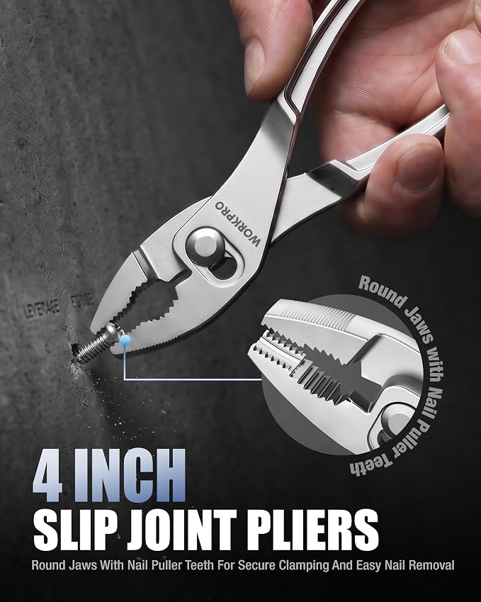 WORKPRO 4-Piece Mini Pliers Set with Pouch, Includes 4-Inch Plier Wrench & Slip Joint & Water Pump Pliers & 4.5-Inch Long Nose Slip Joint Plier, Adjustable Pliers/Pocket Plier/EDC Tool Gift for Man