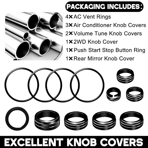 for Toyota Tacoma Accessories 2023 2022 2021 2020 with 8" or 7" Touchscreens Knob Covers - AC Vent Ring Button Knob Covers for Air Conditioner Volume Mirror Push Start Stop Button Trim 12Pcs (Black)