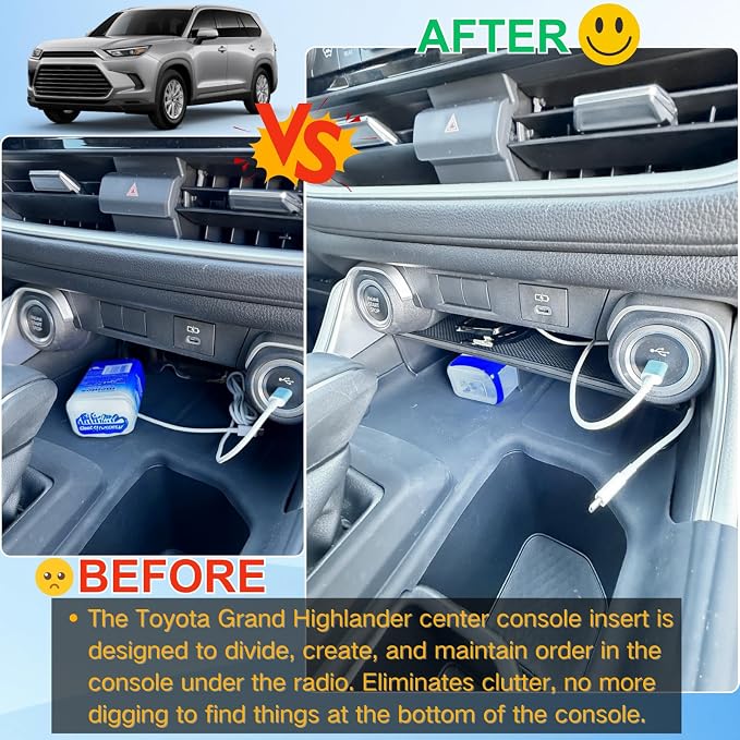Center Console Organizer for 2024-2026 Toyota Grand Highlander | Perfect Drop-in fit, No Rattling, Non-slip, Won't Block Charging, Maximizes Adds Console Space (Not for Highlander)