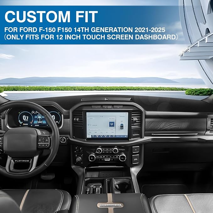 KUST Black Dash Cover for Ford F-150/F150 2021-2026 (Only fits for 12-inch Touch Screen Dashboard) Polyester Dashboard Cover Non-Slip Interior Accessories for F150 Custom Fit Dash Mat