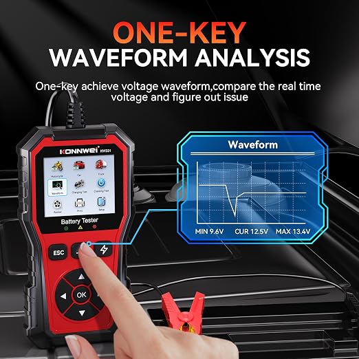 KONNWEI KW331 Car Battery Tester 6V/12V/24V with Cloud Report 10-2000CCA Lead-Acid, AGM, Lithium Battery Tester Automotive Alternator Tester Cranking Charging System for Car Truck Motorcycle Boat