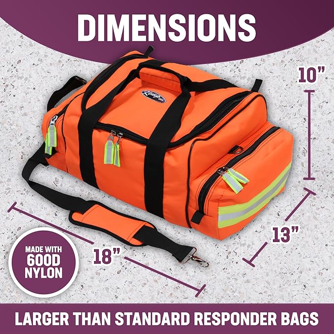 Kemp USA Maxi Trauma Bag Large First Aid EMS Bag Water-Resistant 600D Nylon First Responder Medical Survival Gear Buckle Closure Reflective Trim Orange