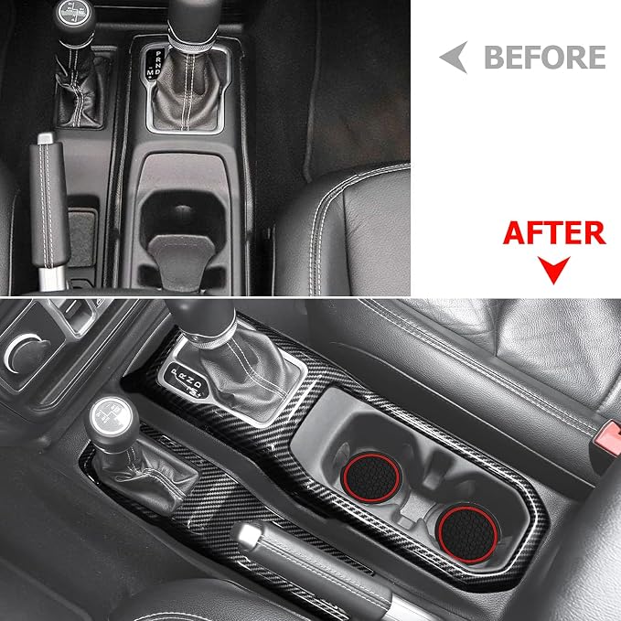 2PCS Black Carbon Fiber Gear Shift Panel Cover for Jeep JL JLU & Gladiator JT, Interior Accessories Compatible with 2018-2024 Wrangler