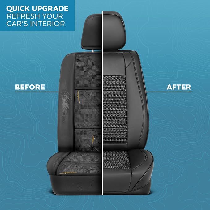 MotorBox Elite Edition Faux Leather & All Weather Wicker Seat Covers for Cars, Trucks, & SUV - 2 Black Car Seat Covers for Front Seats - Universal Fit Car Accessories Automotive Interior Protector