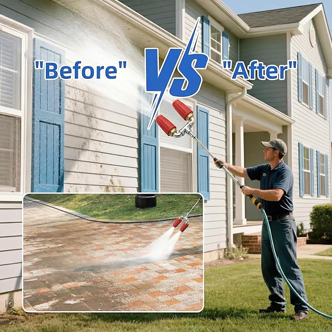 Dual Turbo Nozzle Pressure Washer, Dual Pressure Washer Nozzle, 360° Rotating 4000 PSI Turbo Nozzle with 1/4" Quick Connector 2.0 Orifice, 304 Stainless Steel for Driveway/Deck Clean(Red)