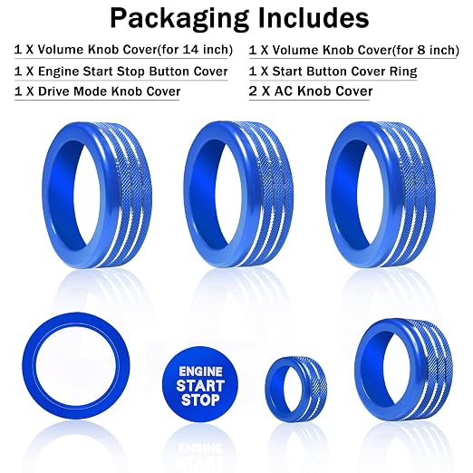 Knob Covers for Toyota Tacoma Accessories 2024 2025 2026 8" or 14" Touchscreen Air Conditioner Engine Start Stop Button Ring Drive Mode Switch Audio Center Console Button Knob Cover 7 Pcs (Blue)