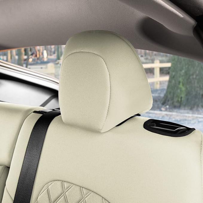 FH Group Custom Fit Car Seat Covers Specifically Made for 2020-2025 Tesla Model Y Ultraflex Neoprene Water Resistant Automotive Seat Covers - Full Set Solid Beige