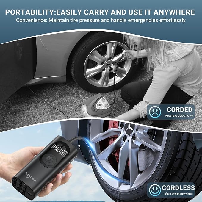 Tire Inflator Portable Air Compressor for Car with 12 AC/DC Power Adapter Kit