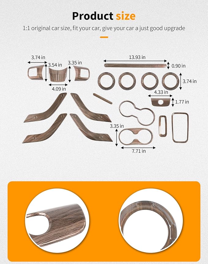 Hoolcar Steering Wheel Cover Gear Shift Panel Trim Cover Water Cup Holder Cover Kit Interior Accessories Kit Fit for Jeep Wrangler JK JKU 2011-2018, 4-Door, Wood Grain