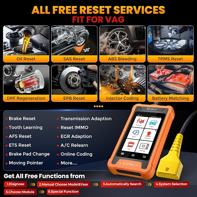 LAUNCH Creader Elite OBD2 Scanner Diagnostic Tool Fit for Audi Volkswagen Skoda Seat,Full System All Reset Bi-Directional Code Reader for VAG Vehicles,Active Test, ECU Code,Lifetime Update