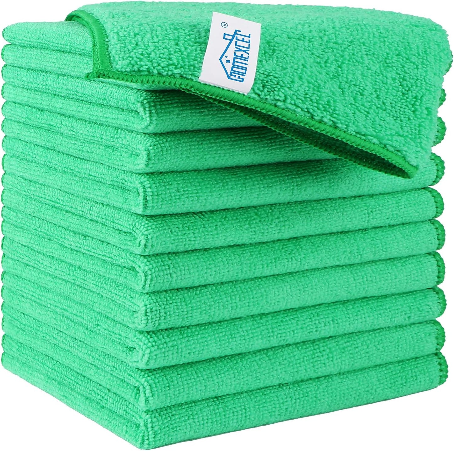 HOMEXCEL Green Microfiber Cleaning Cloth, 12 Pack Premium Microfiber Towels for Cars, Lint Free, Scratch-Free, Highly Absorbent, Reusable Cleaning Rags for Car, Household, Kitchen, Window,11.5"X11.5"