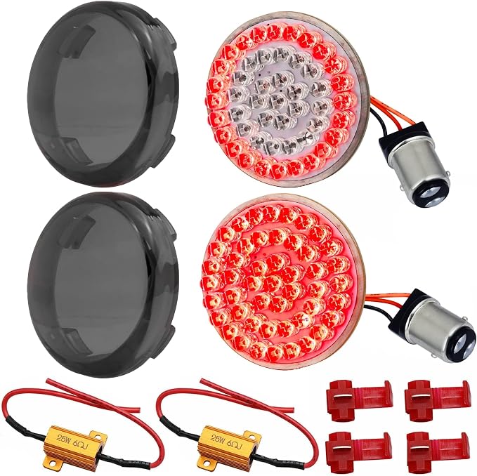 Eagle Lights 8748RTS-S-LR 2" Rear LED Turn Signals with Halo Running Lights and Brake Lights Compatible With Harley Davidson® Motorcycles - 1157 Base/Red/Add Smoked Lenses/Add Load Resistors
