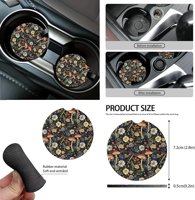 Car Accessories Car Seat Covers Full Set/Seatbelt Shoulder Pads/Coasters/Key Ring/Lipstick Holder for Women's Vehicle Decor(13 Pack), Vintage Mushroom Floral Dragonfly Print