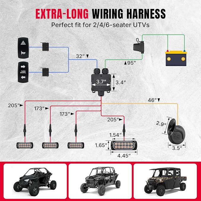Oumurs UTV Turn Signal Kit with 110dB Horn, Pre-Wired, UTV ATV Blinker with Rocker Switch, Plug and Play Rectangle Universal Street Legal Turn Signals Compatible with Polaris, Teryx, Can-Am, CFMOTO