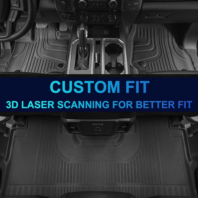 Seat Covers & Floor Mats Fit for Ford F150 2015-2025 2026 5 Seat Full Set Faux Leather Truck Seat Covers Custom Fit Rubber All Weather Floor Liners (Black)