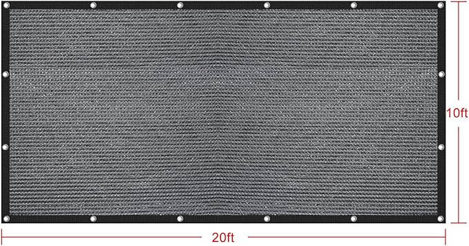 Shatex 90% Sun Shades for Patios 10x 20 ft Shade Fabric Sun Shade Cloth Taped Edge with Grommets Sun-Block Mesh Shade for Pergola Cover Canopy Grey, 12 Bungee Balls