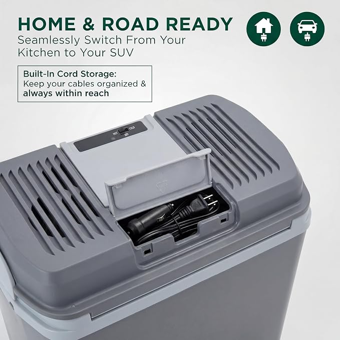 SUNVIVI Electric Cooler & Warmer with Handle, 25QT Portable Thermoelectric Car Refrigerator, Dual Cooling & Heating 12V Mini Fridge with Wind-Cooling System, Plug-in Cooler for Car, Truck, Black