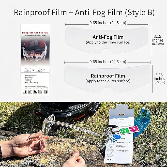 Universal Helmet Visor Anti-Fog Film + Rainproof Film - 2 PCS for Motorcycle Helmet Lens, Alternative to Insert Lens - Ultra HD Shield Films, Anti-Steaming, Safer Rides (Style B)