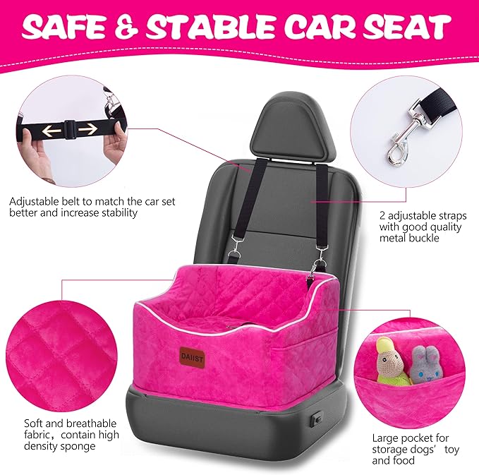 Dog Car Seat for Small Medium Dogs, Detachable Washable Dogs Booster Seat Under 35lbs, Elevated Dog Car Bed with Storage Pockets (Yellow, One Size)
