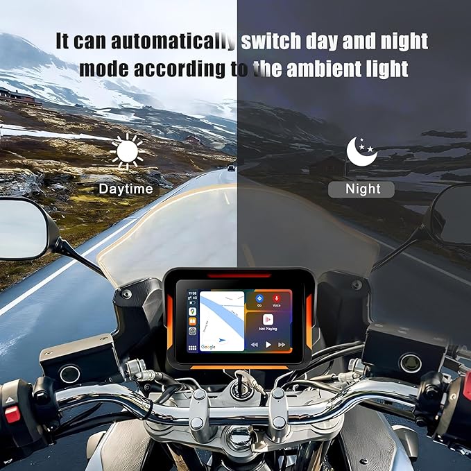 Car Stereo for Motorcycle, Universal Motorbike Wireless CarPlay & Android Auto GPS Navigation Dual Bluetooth, 5 Inch IPS Touchscreen Waterproof & Dustproof IP67 Navigator EQ System Voice Control