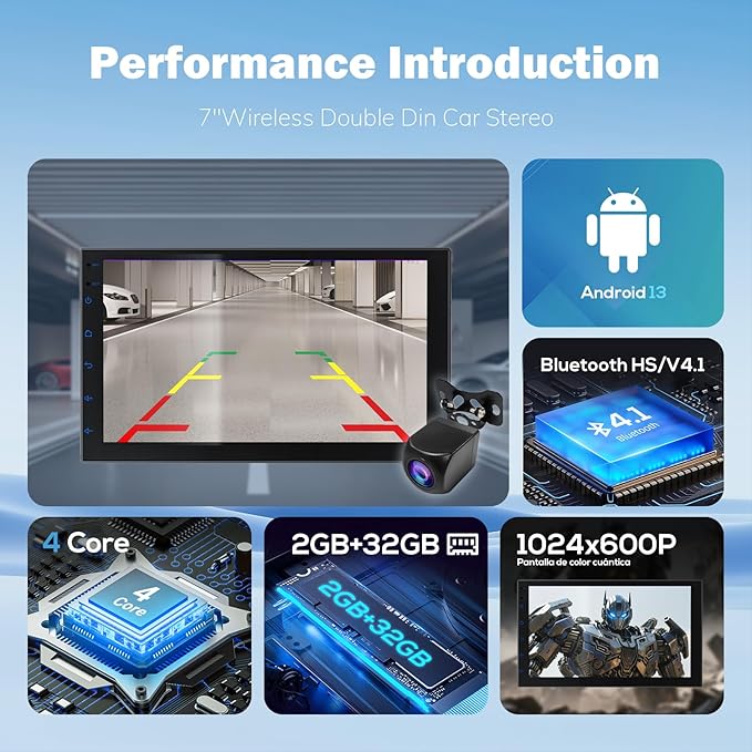 Haudio 7-Inch Double Din Car Stereo with Wireless CarPlay & Android Auto, Bluetooth, GPS Navigation, Backup Camera, Android OS, 2G+32G, for Toyota Ford Chevrolet Honda Dodge
