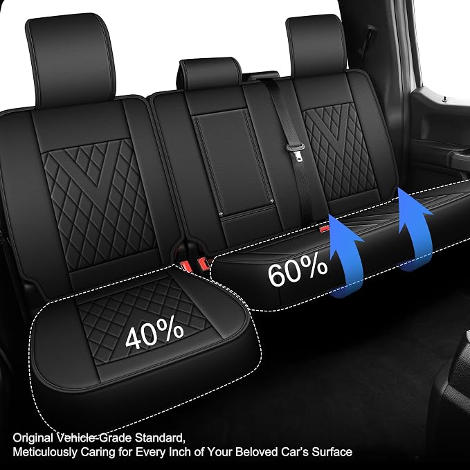 Truck Seat Covers Full Set Fit for 2009-2026 Ford F150 & 2017-2026 F250/F350/F450 Super Duty Leather Protectors Scratch-Resistant (Black)
