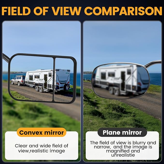Universal Towing Mirrors Extenders for Towing, Clip-on Towing Mirror Adjustable Convex Rearview Mirrors for Vehicle Car Truck Trailer RV SUV, Side Mirror Extensions for Towing, 2 Pack