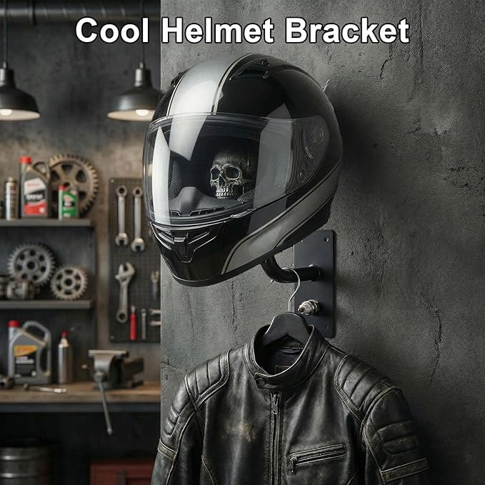 Motorcycle Helmet Skull Holder, Wall Mount Helmet Rack, Resin Crafts,Skull Helmets Holder Suitable for Motorcycle Cap, Baseball Cap, Bicycle Cap, Hat Storage Rack,Sports Gear (Type-F)